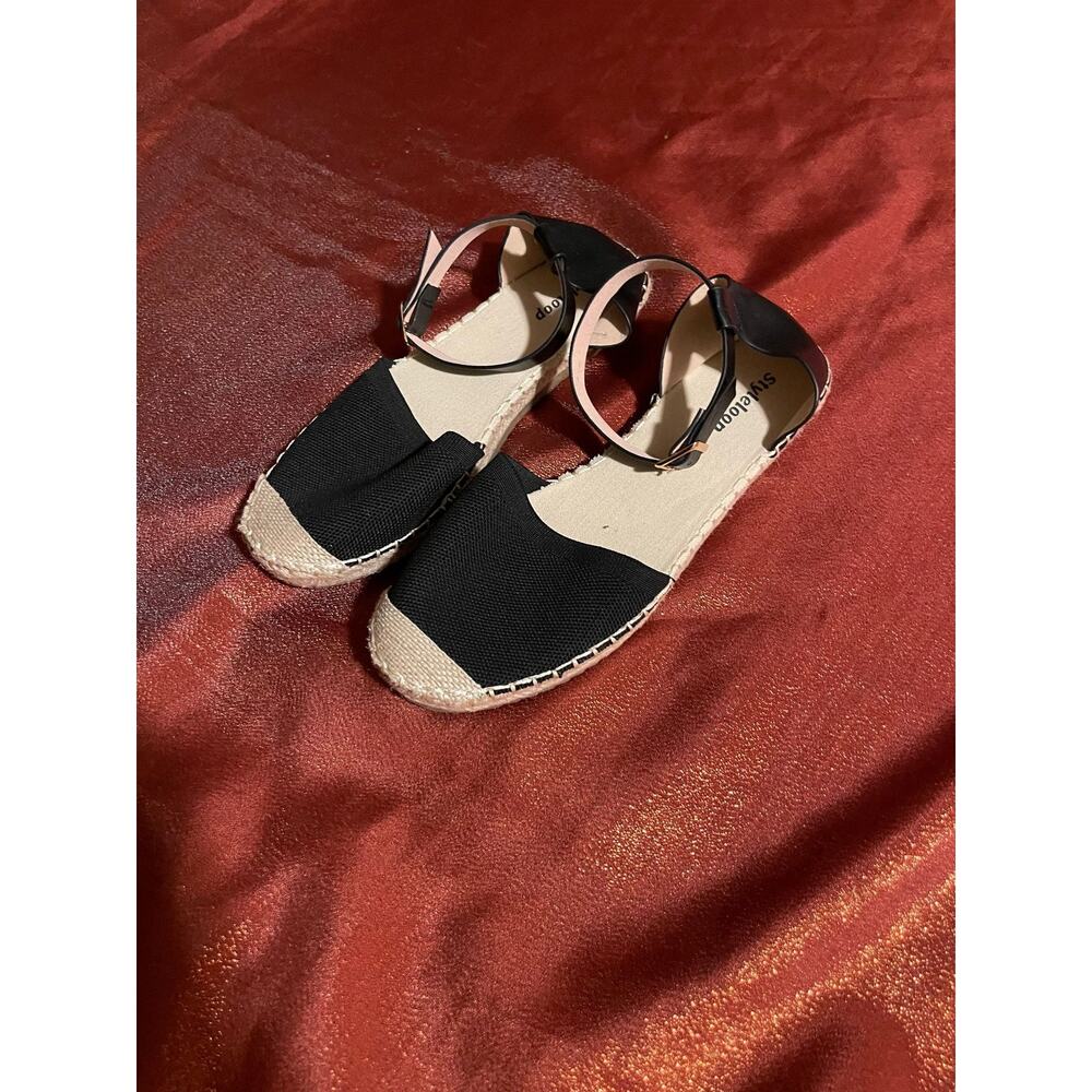 Styleloop Sandals Womens 40 Black Espadrille Ankle Strap Flat Canvas Summer